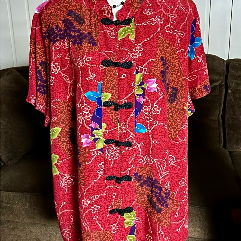 Clio II • Vintage • 1980’s • Size 1X • 2 Pieces • Red • Asian • Floral • Dress - Picture 3 of 14